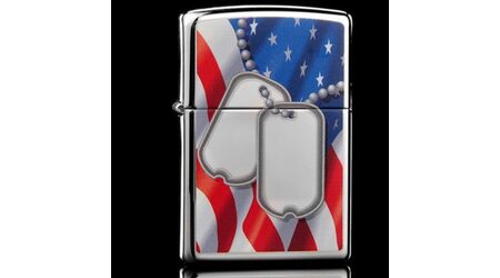 купите Зажигалка Zippo 28291 Flag And Dog Tags High Polish Chrome (зеркальный хром, рисунок армейских жетонов на фоне флага США) в Сургуте Нижневартовске