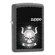 Зажигалка Zippo 28660 Skull with Horns and Crown with Zippo Logo Iron Stone (имитация кованого железа, рисунок рогатого черепа с короной, надпись, логотип Зиппо)
